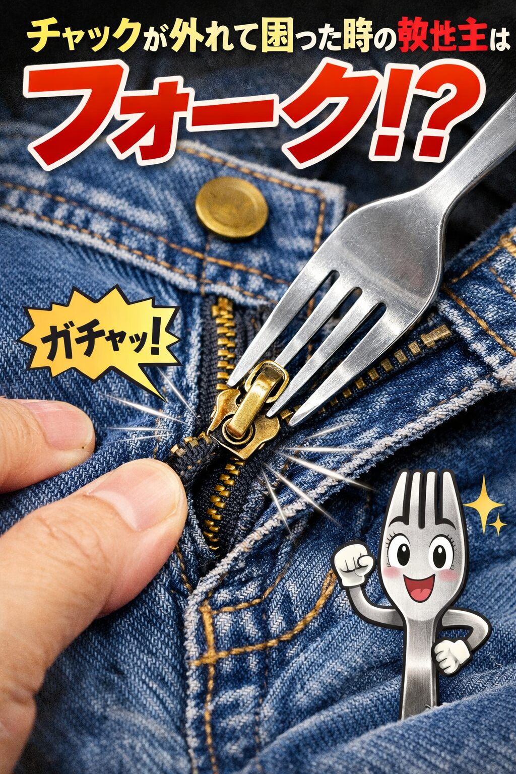 チャックが外れて困ったときの救世主は「フォーク」！？