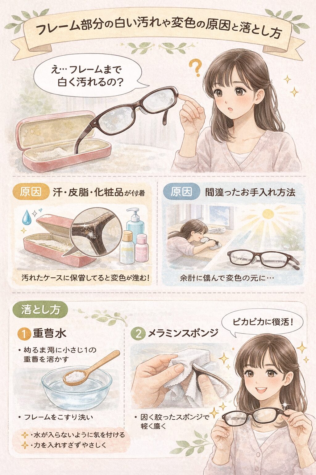 フレーム部分の白い汚れや変色の原因と落とし方