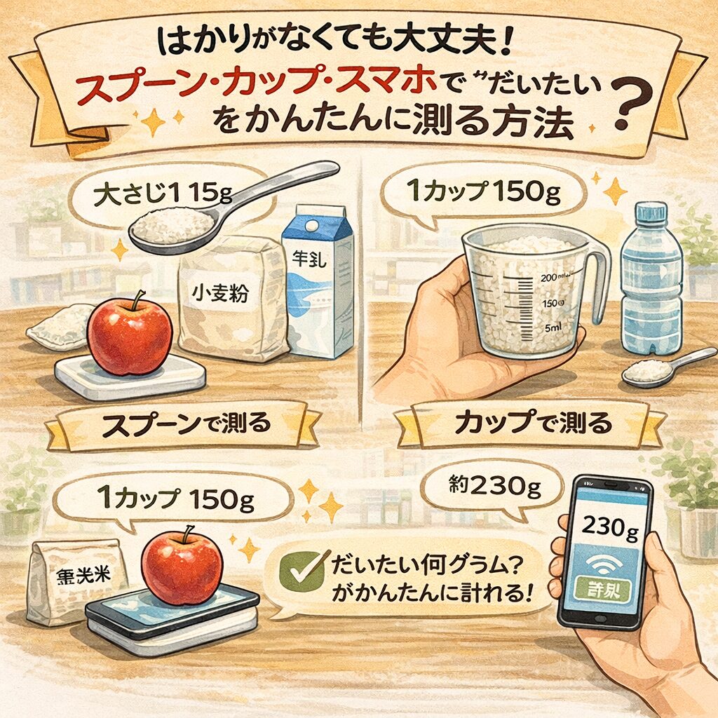 はかりがなくても大丈夫！スプーン・カップ・スマホで「だいたい何グラム？」をかんたんに測る方法