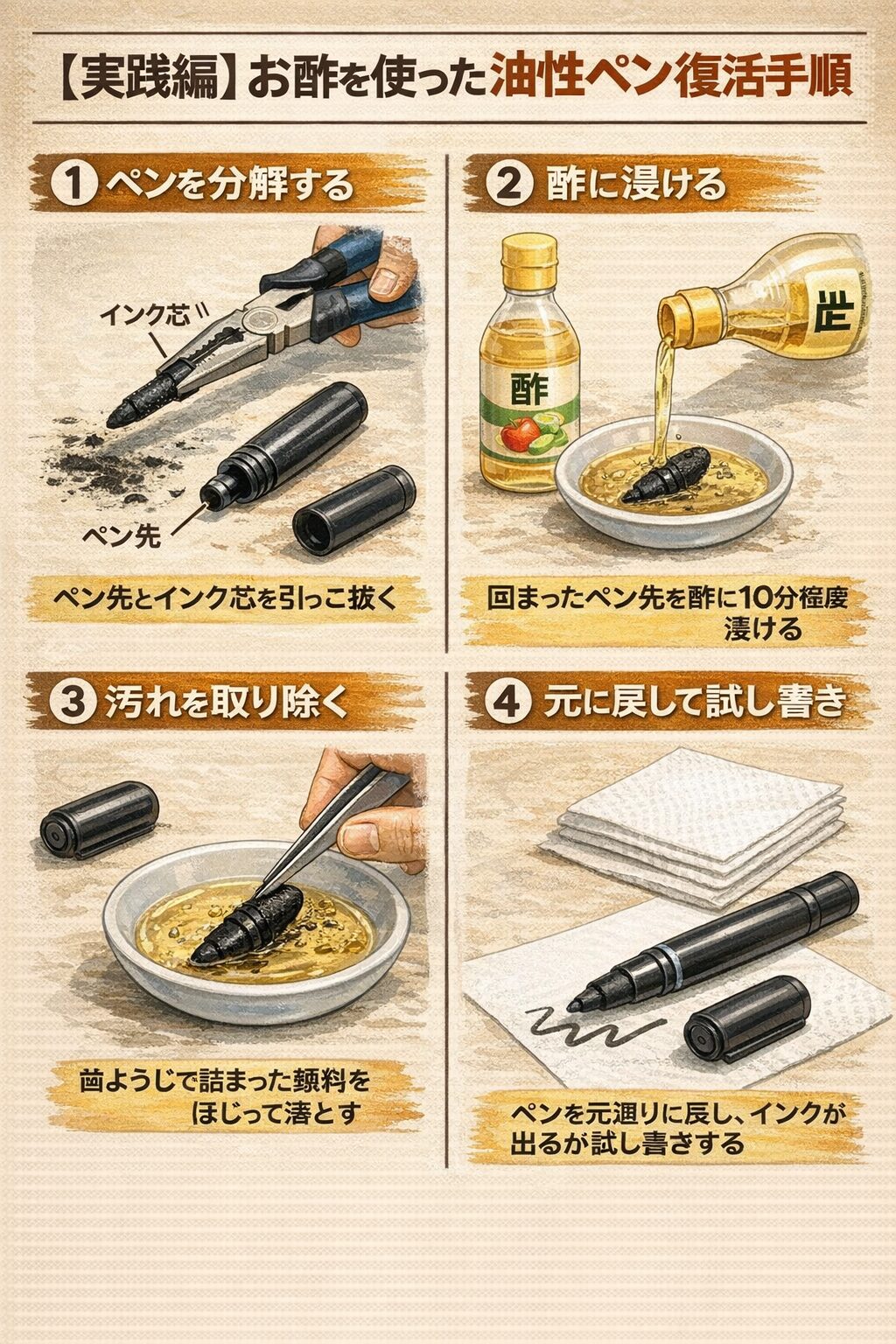 【実践編】お酢を使った油性ペンの復活手順
