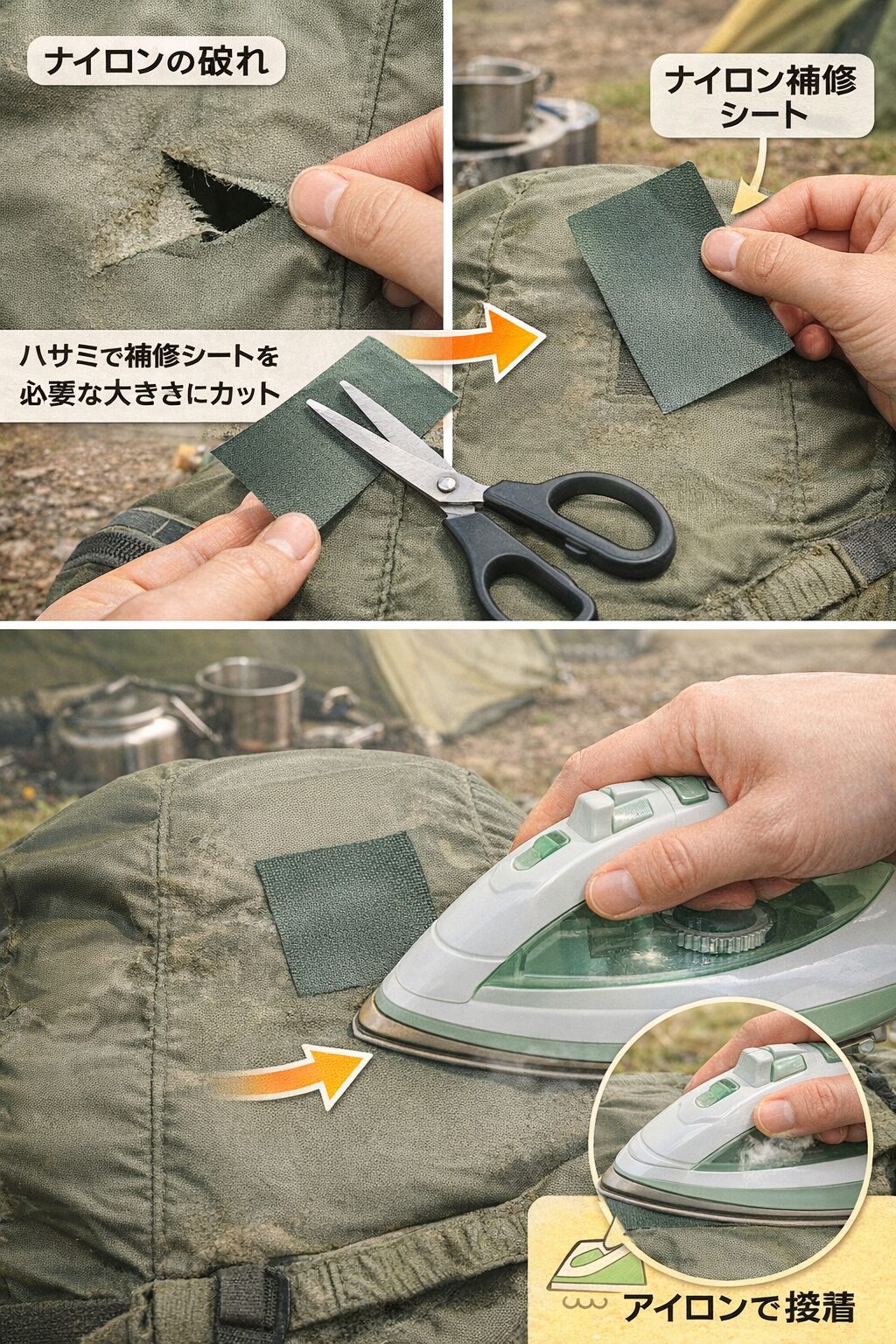 ナイロンが破れたときの修理方法