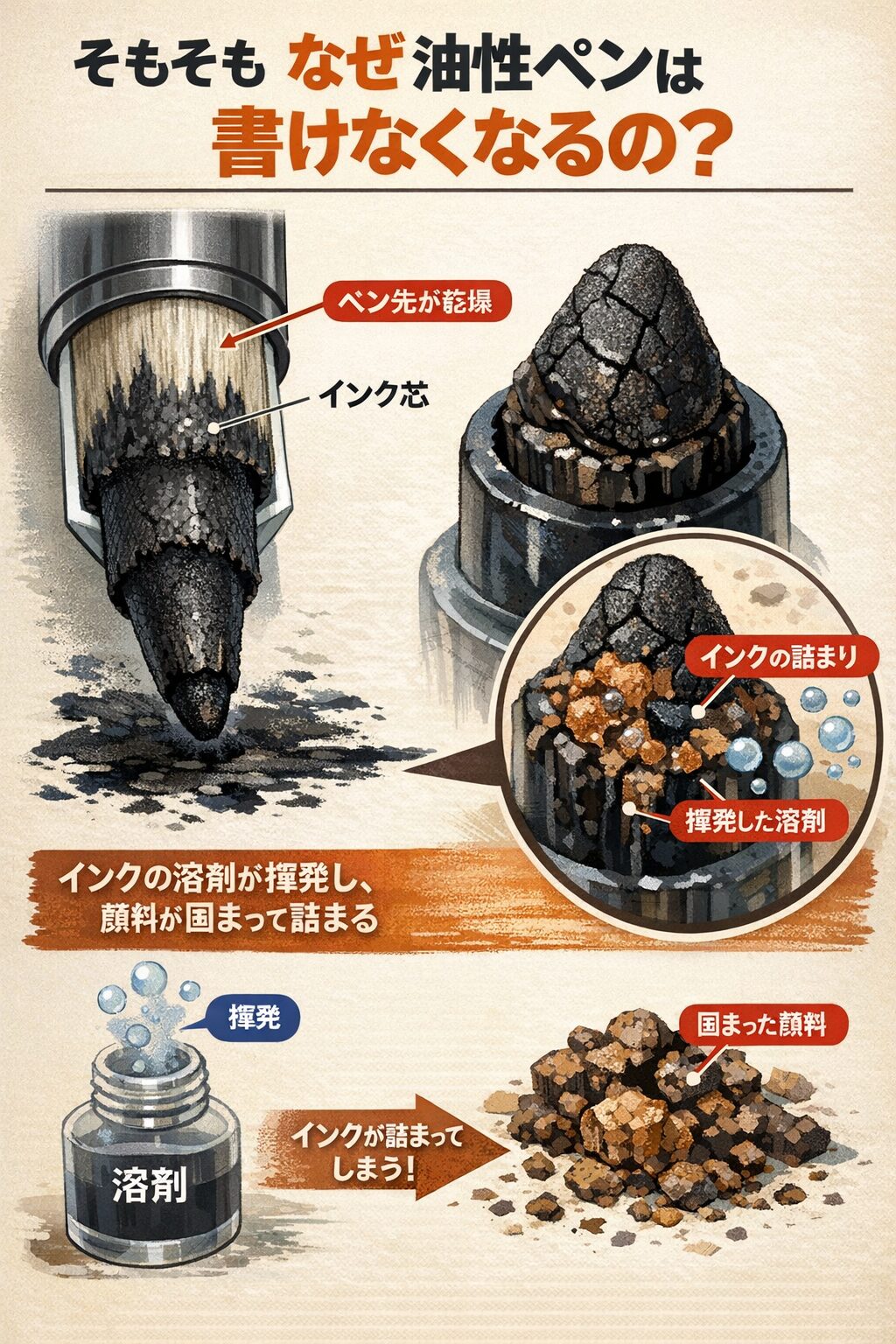 そもそもなぜ油性ペンは書けなくなるの?