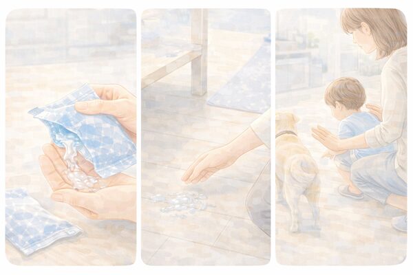 保冷剤の中身が出たときはまず落ち着いて確認