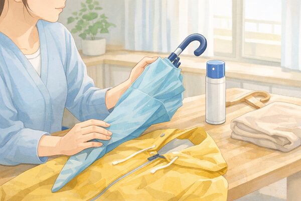 雨具の準備をする女性