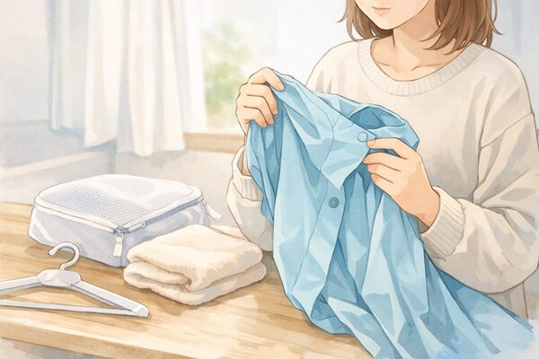 雨具を手に取る女性