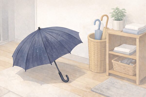 室内で乾燥中の傘