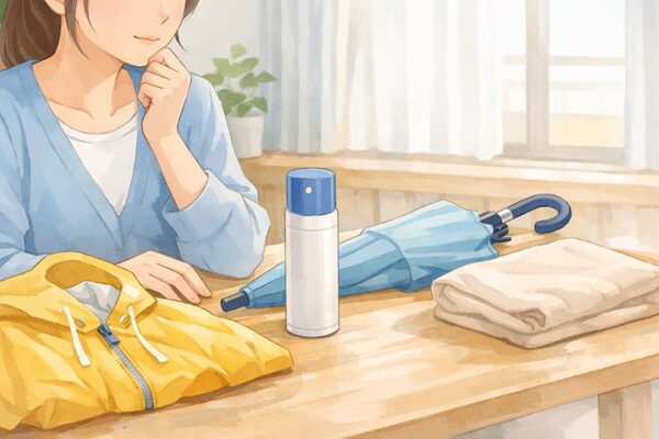 防水スプレーで準備中