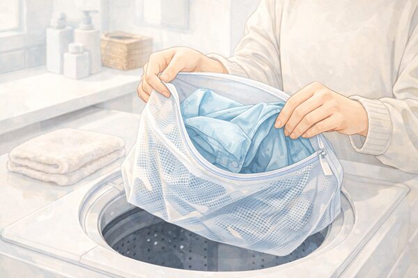 洗濯機前の雨具準備